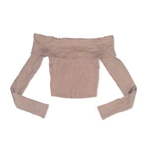Target Wild Fable tan off shoulder ribbed long sleeve sweater
